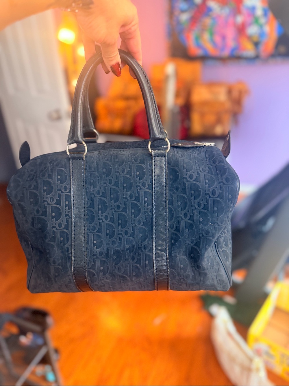 Christian Dior Navy Suede and leather Bellisma Boston Bag - Picture 7 of 8